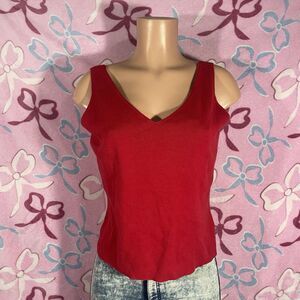 Deane & White Solid Red Vneck Capsule Wardrobe Layering Tank Size Medium Womens
